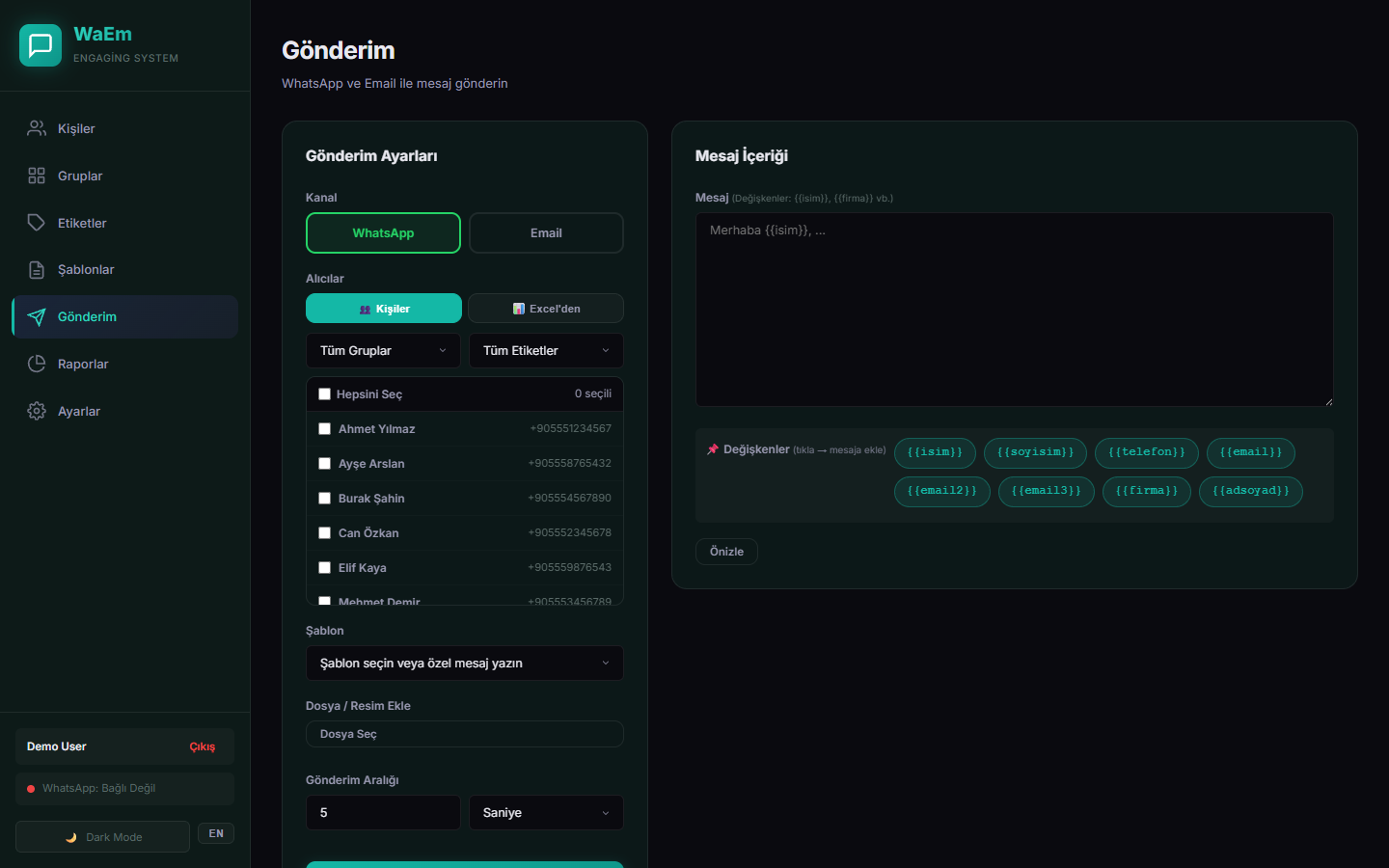 WaEm - Mesaj Gonderimi